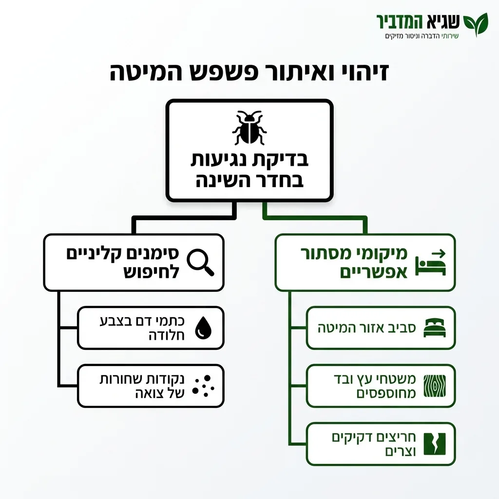 אינפוגרפיקה — זיהוי ואיתור פשפש המיטה: בדיקת נגיעות בחדר השינה