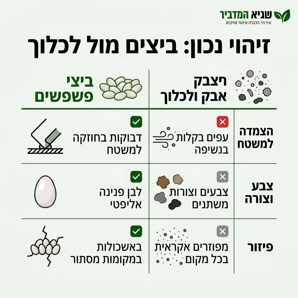 אינפוגרפיקה — זיהוי נכון: ביצים מול לכלוך: השוואה בין ביצי פשפשים, אבק ולכלוך