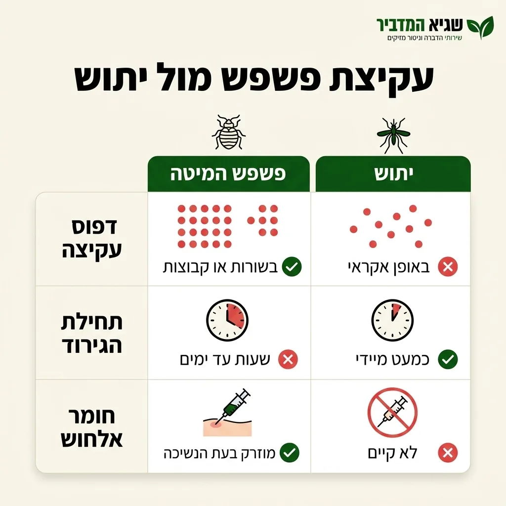 אינפוגרפיקה — עקיצת פשפש מול יתוש: השוואה בין פשפש המיטה, יתוש
