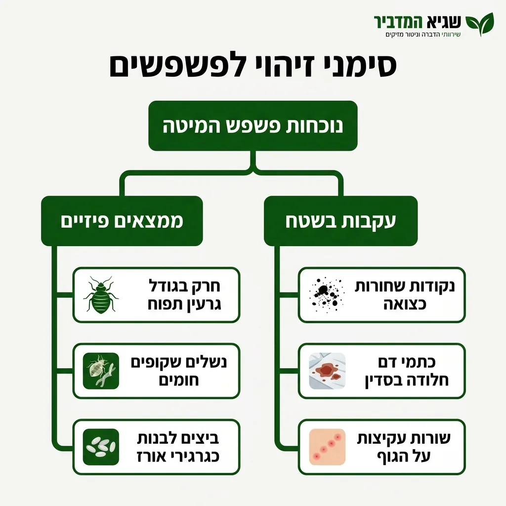 אינפוגרפיקה — סימני זיהוי לפשפשים: נוכחות פשפש המיטה