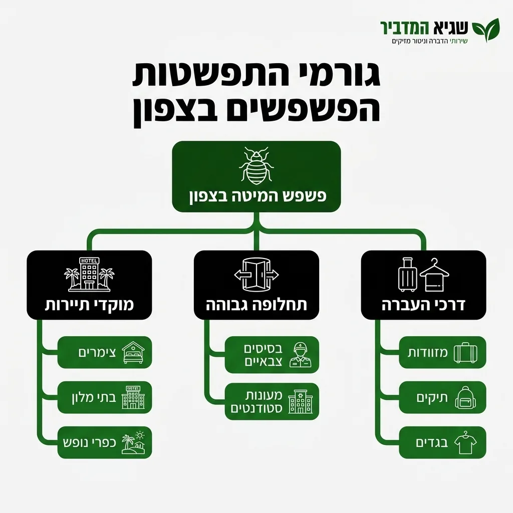 אינפוגרפיקה — גורמי התפשטות הפשפשים בצפון: פשפש המיטה בצפון