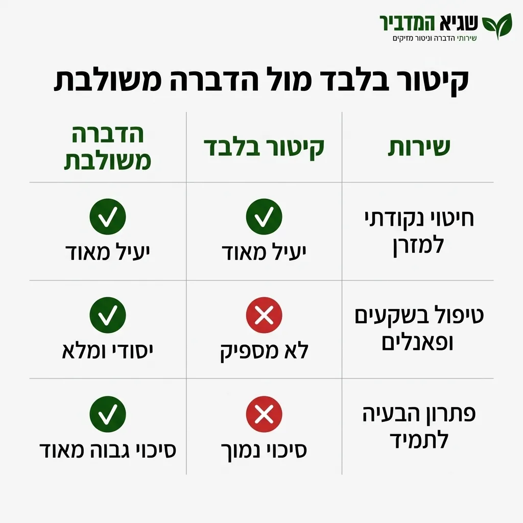 אינפוגרפיקה — קיטור בלבד מול הדברה משולבת: השוואה בין קיטור בלבד, הדברה משולבת