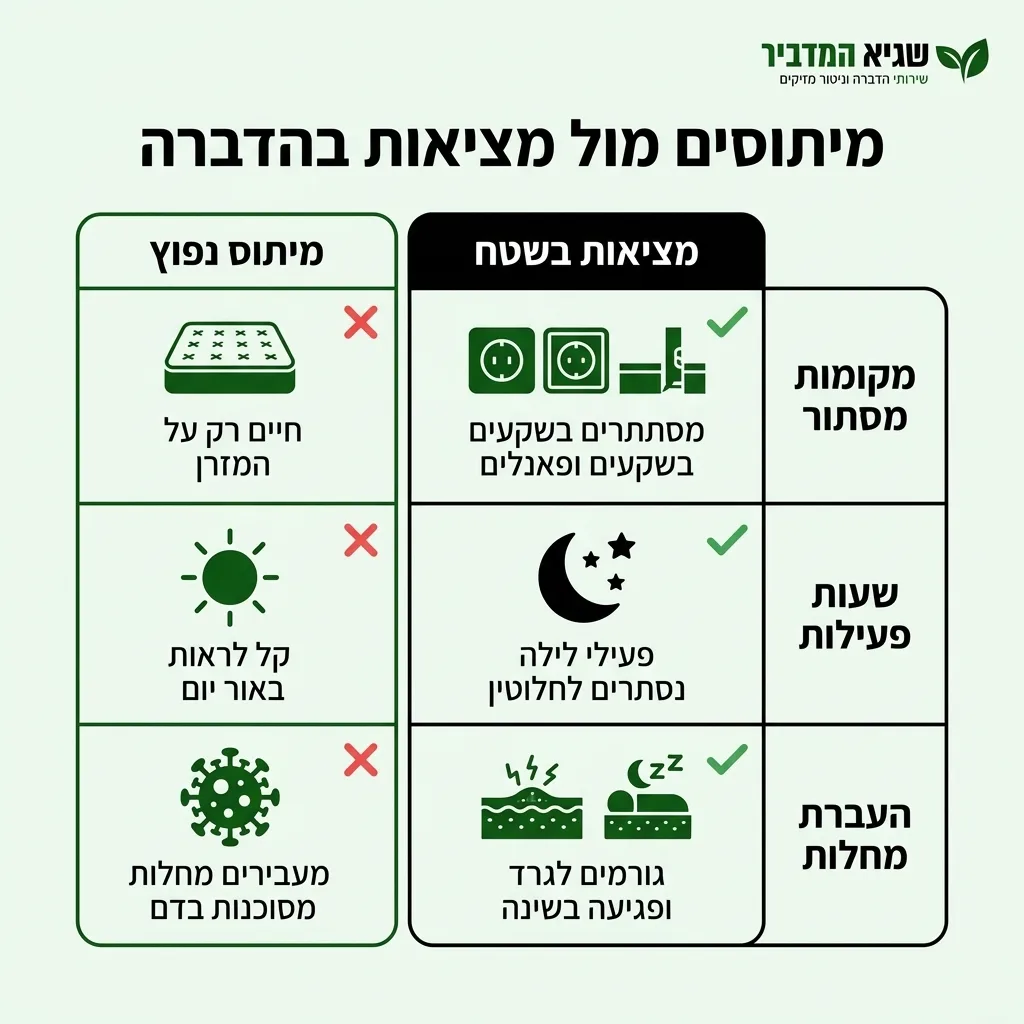אינפוגרפיקה — מיתוסים מול מציאות בהדברה: השוואה בין המיתוס הנפוץ, המציאות בשטח